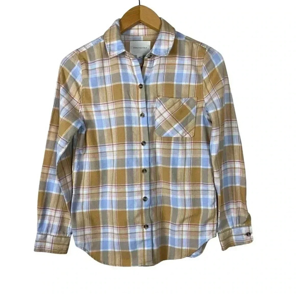 Aeropstale Blue & Yellow Plaid Flannel Long Sleeve Button Down Size Small - Picture 1 of 8